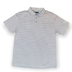PGA Tour Mens Black White Striped Polo Shirt SZ M